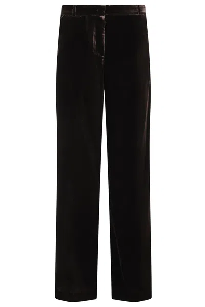 Kiltie High-waisted Dark Brown Velvet Andrea Pants In Black