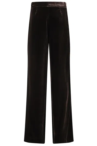 Kiltie High-waisted Dark Brown Velvet Andrea Pants In Black