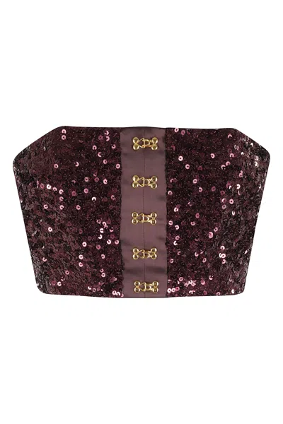 Elisabetta Franchi Top With Sequins And Jewel Clasps In Burgundy