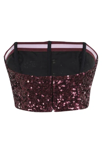 Elisabetta Franchi Top With Sequins And Jewel Clasps In Burgundy