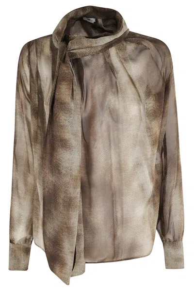 Elisabetta Franchi Sheer Silk Blouse With Integrated Scarf In Multi