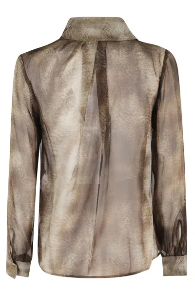 Elisabetta Franchi Sheer Silk Blouse With Integrated Scarf In Multi