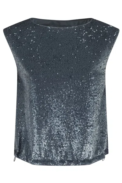 Herno Sleeveless Top With All-over Sequin Fabric In Blue