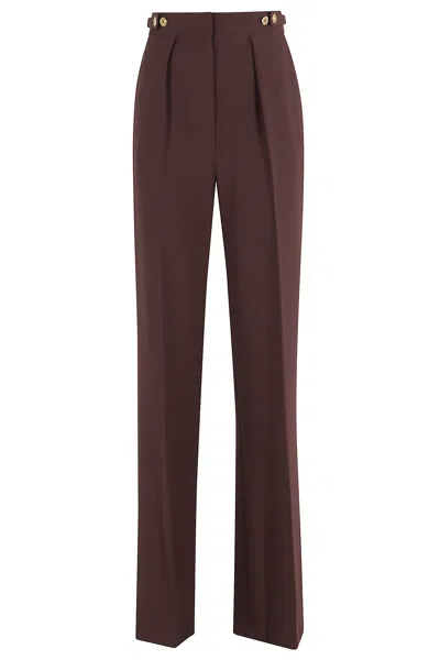 Elisabetta Franchi Bordeaux Pants With Jewel Button Embellishments And Pences In Tech Fabric Stretch Woman In Multi