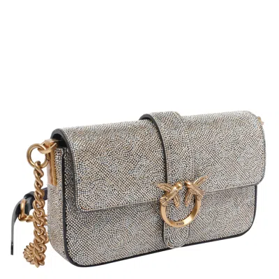 Pinko Love One Slouchy Baby Monogram Leather Crossbody Bag In Silver