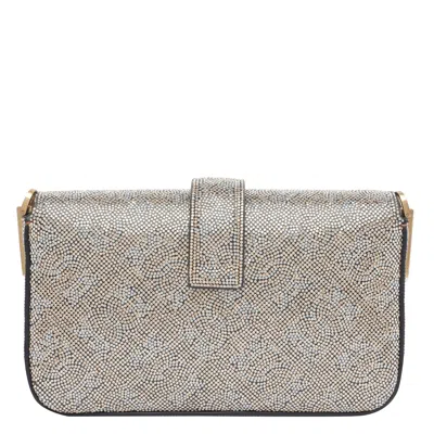 Pinko Love One Slouchy Baby Monogram Leather Crossbody Bag In Silver
