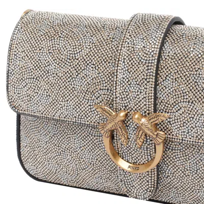 Pinko Love One Slouchy Baby Monogram Leather Crossbody Bag In Silver