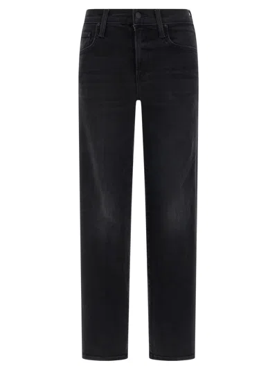 Mother The Mid Rise Rambler Zip Flood Jeans Spiked Hair Art Flair In Black