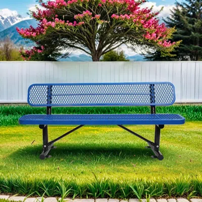 Streamdale Furniture Streamdale 6 Ft. Outdoor Steel Bench With Backrest In Blue In Blue