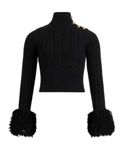 Patou Sweater With Fringes In Wool And Cashmere In Black