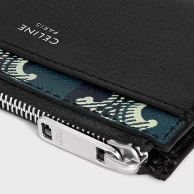 Celine Zipped Card Holder In Striped Triomphe Canvas And Lambskin In Multi