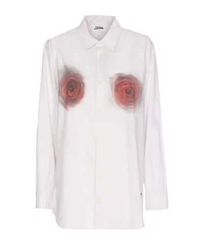 Jean Paul Gaultier Graphic Print Long Sleeve Collared Top In White