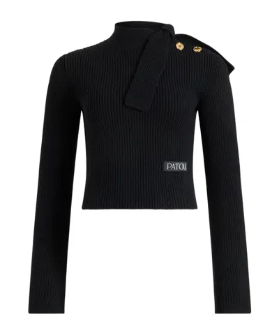 Patou Wool And Cashmere Scarf-neck Sweater In Black