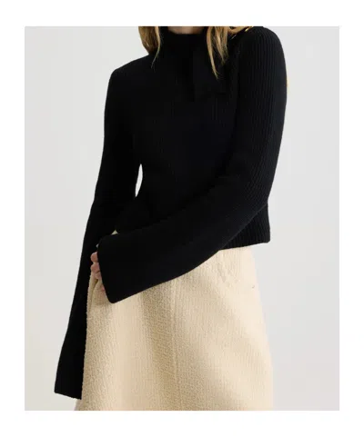 Patou Wool And Cashmere Scarf-neck Sweater In Black