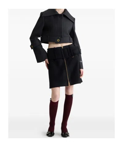 Patou Cropped Lock Jacket In Sustainable Wool Blend In Black