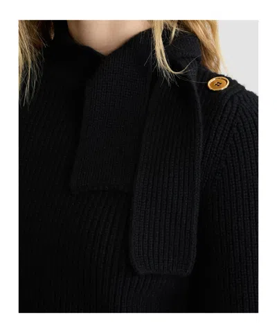 Patou Wool And Cashmere Scarf-neck Sweater In Black