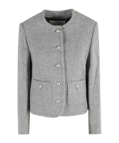 Dunst Grey Crewneck Jacket With Buttons On The Front In Gray