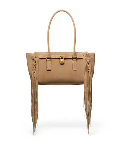Michael Kors Hamilton Moderne Small Fringed Suede Satchel In Brown