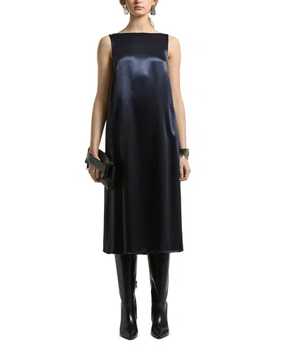Peserico Boat-neck Satin Dress In Blue