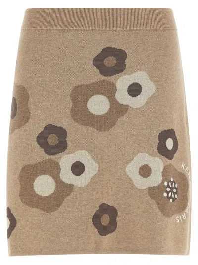 Kenzo Floral-pattern Knit Skirt In Sand