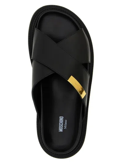 Moschino Leather Sandals In Black
