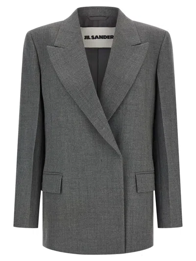 Jil Sander Double-breasted Textured Wool Blazer With Flap Pockets In Gray