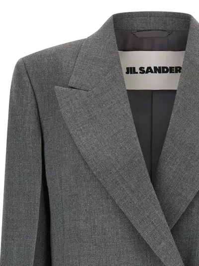 Jil Sander Double-breasted Textured Wool Blazer With Flap Pockets In Gray