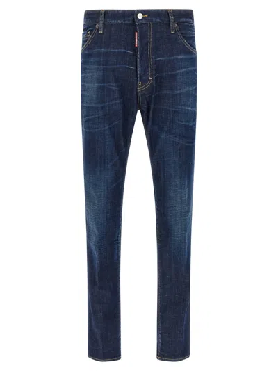 Dsquared2 Straight Style Denim Trousers With Contrast Stitching In Blue