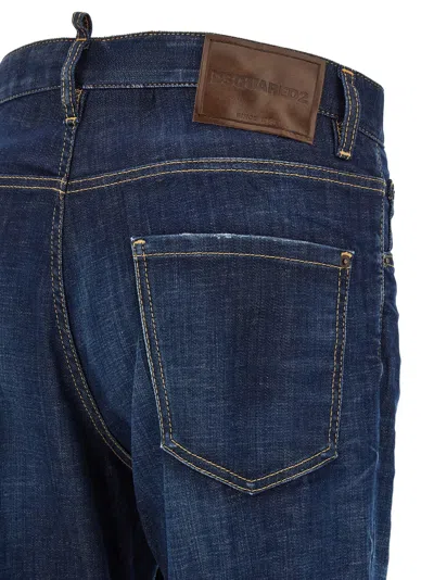 Dsquared2 Straight Style Denim Trousers With Contrast Stitching In Blue