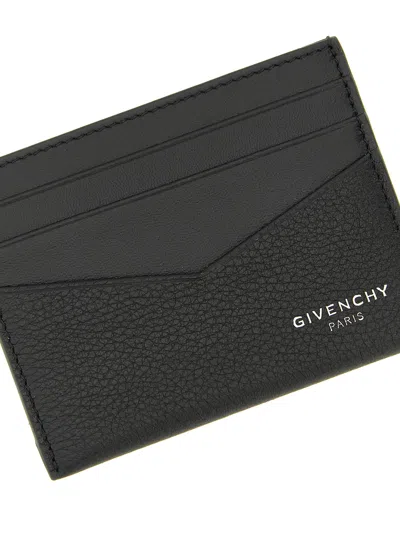 Givenchy Black Card Holder With V Detail And Logo Lettering On The Front In Leather Man In Black