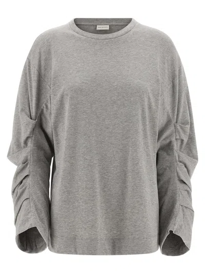 Dries Van Noten T-shirt With Pleated Sleeves Heynas In Gray