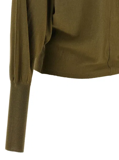 Nude Crewneck Wool Sweater With Bat Sleeves In Green