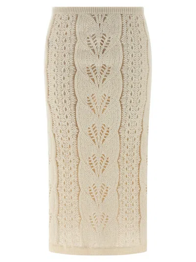 Ermanno Scervino Longuette Tricot Wool Skirt With Tulle Lining In White
