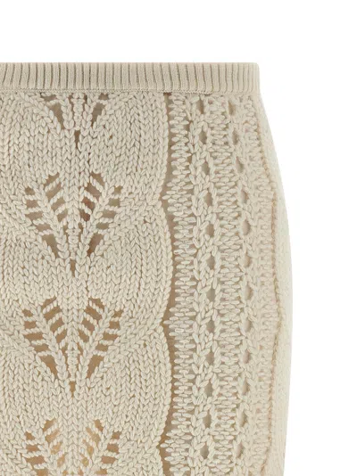 Ermanno Scervino Longuette Tricot Wool Skirt With Tulle Lining In White