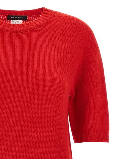 Fabiana Filippi Short Sleeve Cashmere Knit Sweater In Red