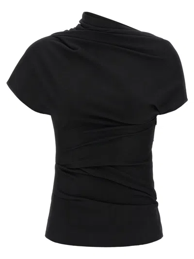 Entire Studios Flap Draped Short-sleeve Top In Black