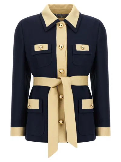 Valentino Blue/ivory Jacket With Belt In Black