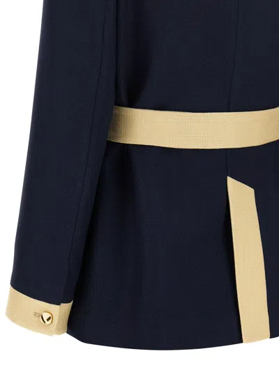 Valentino Blue/ivory Jacket With Belt In Black
