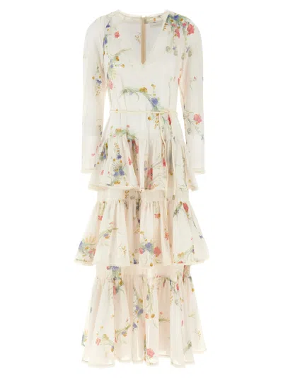 Zimmermann Floral Tiered Maxi Dress With Long Sleeves In Multi