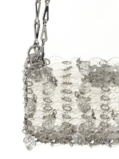 Rabanne Rectangular Shoulder Bag With Crystal And Chain In Silver