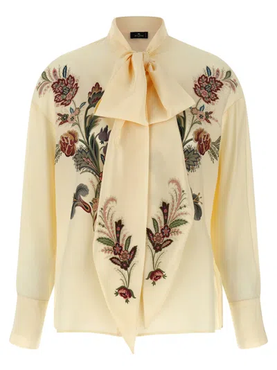 Etro Silk Blouse With Placed Print In Neutral