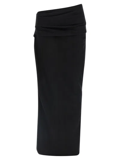 Entire Studios Stretch Wool Midi Skirt With Draped Detailing In Black