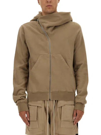 Rick Owens Drkshdw Asymmetrical Zipper Sweatshirt In Metallic