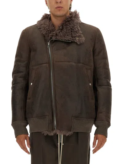 Rick Owens Brown Hollywood Flight Leather Jacket In Gray