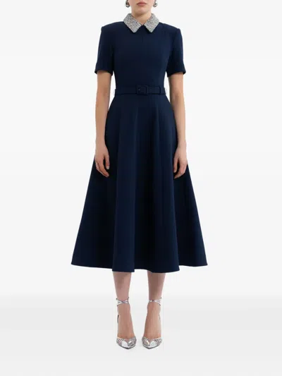 Rebecca Vallance Embellished-collar Belted Dress In Black