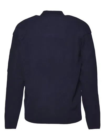 C.p. Company Deep Navy Blue Sweater With High Ribbed Turtleneck In Black