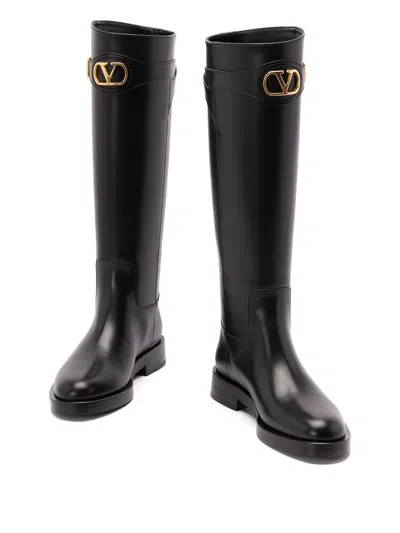 Valentino Garavani Vlogo Signature Calfskin Boot 30mm Woman Black 38.5