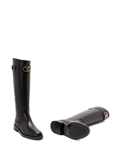 Valentino Garavani Vlogo Signature Calfskin Boot 30mm Woman Black 38.5