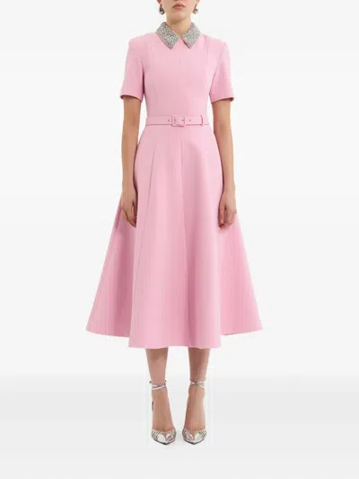 Rebecca Vallance Embellished-collar Belted Dress In Pink