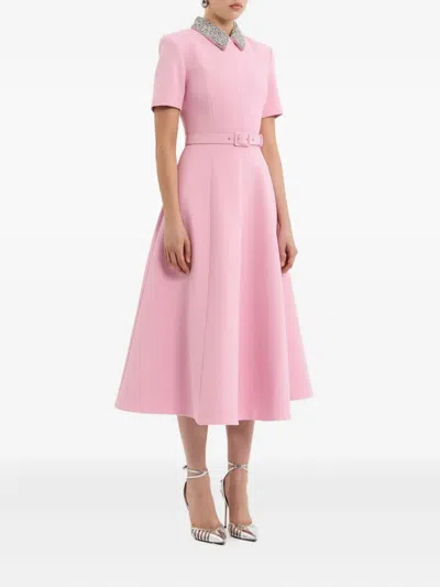 Rebecca Vallance Embellished-collar Belted Dress In Pink